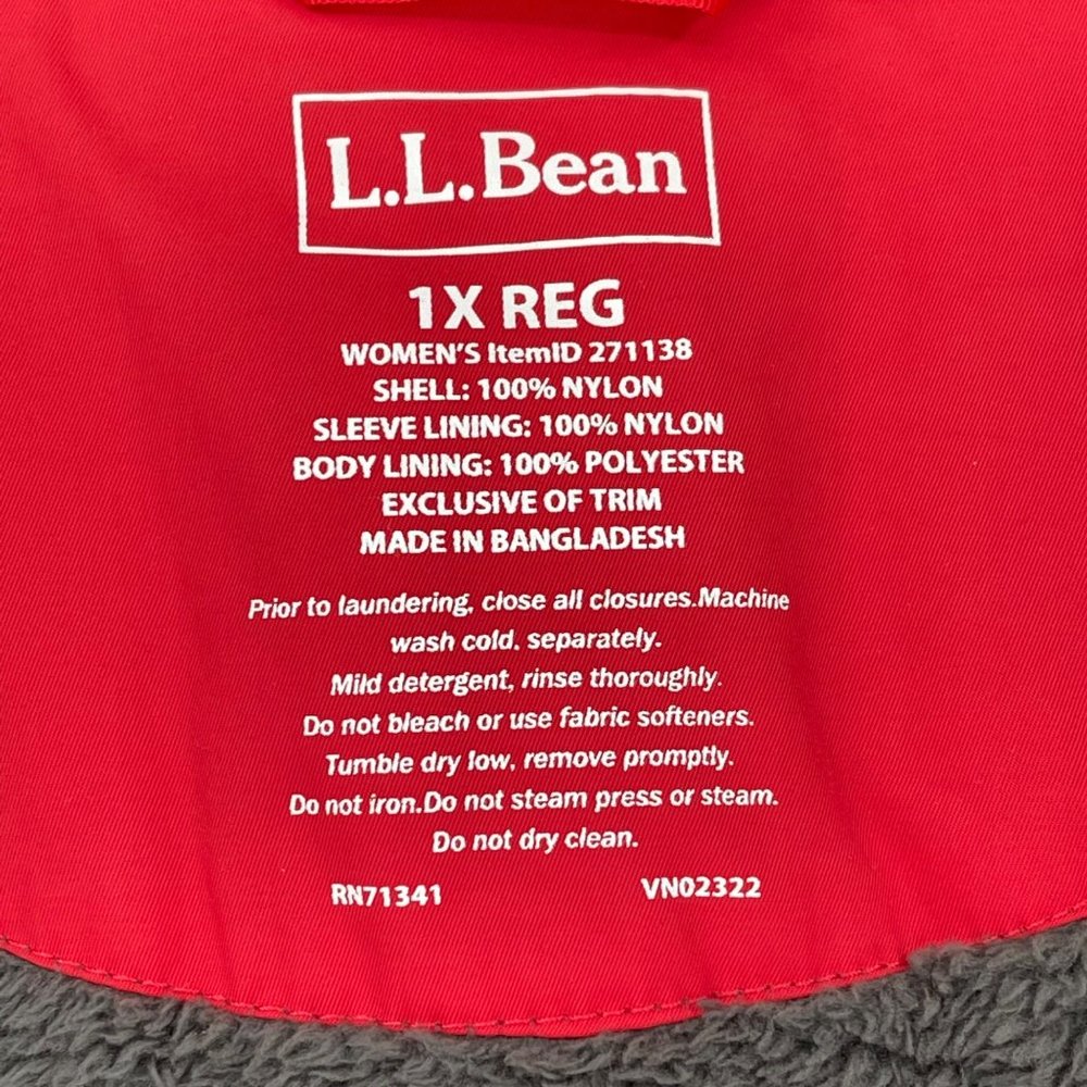 L.L. Bean Winter Warmer Jacket Fleece Lined Hooded Red 271138 Women 1X Regular - Picture 7 of 12